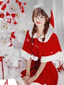 เสื้อผ้าเด็กคริสมาสต์เสื้อคลุมคริสมาสต์เสื้อคลุมคริสมาสต์ผ้าคลุมไหล่ชุดซานตาคลอสหญิงกำมะหยี่หมวกคริสต์มาส