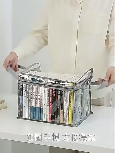 Transparent Book Storage Bag Large Capacity Dustproof Waterproof Foldable Organizer Box for Books With Handle Zipper