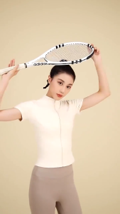 Short Sleeve Jacket Woman Sports Fitness Workout Running Zipper Quick Drying Soild Color