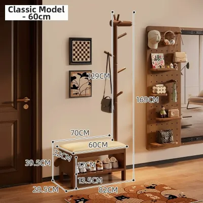 ZHUSHANXIA | Shoe Changing Bench with Shoe Rack Solid Wood