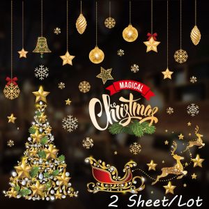 Snowflake Snowman Reindeer  Window Sticker Merry Christmas Wall Window Stickers Elk Santa Claus Window Clings Decal