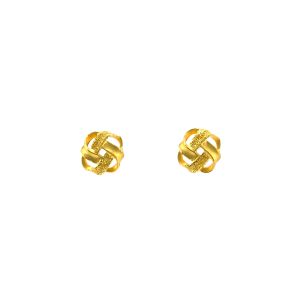 Chow Sang Sang 周生生 999.9 24K Solid Gold Hollowed Blossom Pattern Stud Earrings 69681E