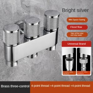 Brass one in three out three-way control washing machine chrome/gray faucet three-way triangle valve G1/3Mini multifunctional