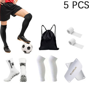 5 Piece Set Non-slip Football Socks Fitness Socks Comfortable Durable Outdoor Sports Bandage Ball Bag Socks Shin Pads