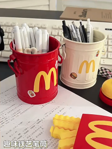 YY | Cute McD Style Pen Pencil Holder Bucket Stationery Organizer Storage