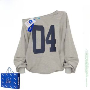 เสื้อสเวตเตอร์คอวีแขนยาวสีเทาอเมริกัน NASA สำหรับผู้หญิง ฤดูใบไม้ผลิ ฤดูใบไม้ร่วง ฤดูหนาว แฟชั่นลำลอง ผ้าฝ้ายผสมโพลีเอสเตอร์