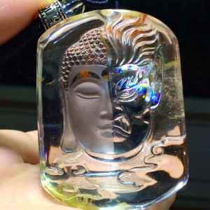 天然水晶黄胶花吊坠   Pure natural color yellow glue flower colorful glue flower rainbow pendant seenwork carved color yellow the beauty is too beautiful big name so boutique worth having specifications: