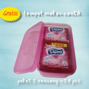FREE kotak makan(kemasan baru) / paket 2 renceng=24 pcs deterjen sayang liquid 20ml kemasan ecer Rp500