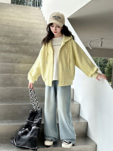 Girls Spring Autumn Hooded Open Cardigan Jacket Childrens Fashionable Outerwear Top Long Sleeve Zipper Korean Style Coat