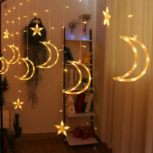 300 ซม.LED Icicle Star Moon โคมไฟ Fairy Curtain String ไฟ Garland Eid Mubarak ไฟตกแต่งสําหรับห้องงานแต่งงานหน้าแรกหน้าต่าง