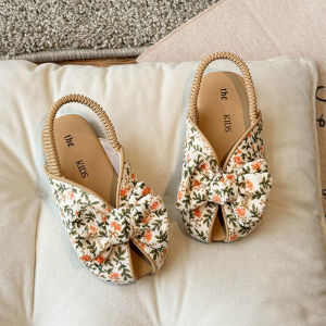 Princess Style Floral Print Girls Sandals Summer Open Toe Slip-On Beach Shoes Baby Toddler Footwear Comfortable Breathable