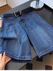 Casual High-Waist Straight-Leeg Denim Shorts Womens Summer New Pockets Design Wide Leg Five-Pointed Pants Fashion Elegant