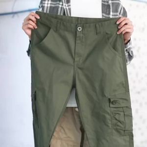 Mens Cargo Pants Multi-Pocket Cotton Overalls Solid Color Work Wear Casual Wide Gray Outdoors Trousers Male Plus Size 40