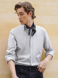 Gray Business Button Collar Wrinkle-Resistant High Quality Mens Shirt