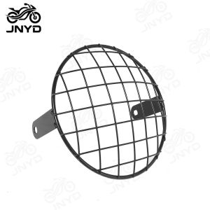 JNYD Motorcycle 7" Headlight Mesh Grill Side Mount Universal Metal Lampshade Protector Cover Mask for Cafe Racer
