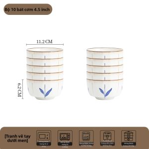 JINJIE | Bộ 10 Chiếc Bát Sứ Nhật Bản Dùng Tại Nhà