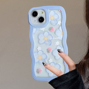 Case For Samsung A04 A04S A13 A12 A22 A04E A51 A23 A20 A30 A20S A53 A33 A02S A11 A31 A21S A03S A03 A50 A50S A52 A52S A32 A30S M12 Transprent Blue Strawberry Flowers Soft Cover