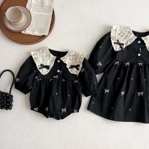 2026 New Spring Girls Princess Embroidery Dress Long Sleeved Cotton Splicing Kids Party Dress 2-6Yrs Children Cute Clothing