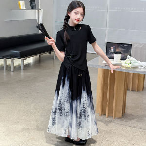 Bộ Váy Mùa Hè Cho Bé Gái Phong Cách Trung Hoa Cổ Điển Thời Trang Mới 2025 Bộ Đồ Hai Mảnh Tay Ngắn Chất Liệu Polyester