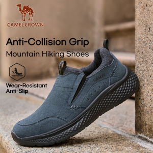 CAMEL CROWN รองเท้าใส่เดินฤดูหนาวของผู้ชาย | รองเท้าผ้าใบลำลองบุด้วยผ้ากำมะหยี่ให้ความอบอุ่น | รองเท้าพื้นหนาป้องกันการลื่นน้ำหนักเบาสวมใส่สบายกลางแจ้งในสภาพอากาศหนาวเย็น