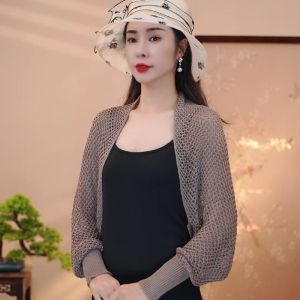 Áo Choàng Len Dệt Kim Lỗ Thoáng Khí Mùa Hè Cho Nữ Phong Cách Hàn Quốc Đa Năng Cổ Tròn Bằng Lụa Băng Không Tay Áo Choàng