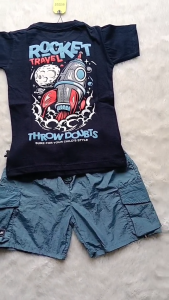 Setelan Kaos NAVY ROCKET Dan Dusky Cringkle Pendek Anak Usia 4-12thn Staylish