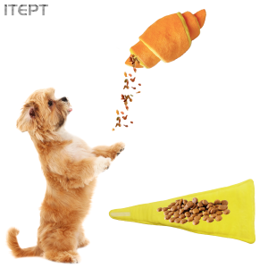 Plush Croissant Dog Toy Interactive Squeaky Treat Dispensing Pet Plaything Durable Soft Stuffed Animalfor Small to Medium Dog