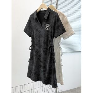 Summer 2025 French Style Tie Dye Dress plus Size Womens Clothing Beautiful Waist Cinching T-Shirt Short Skirt Cover Belly