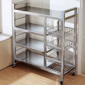 Multi-functional Stainless Steel Mobile Kitchen Storage Rack