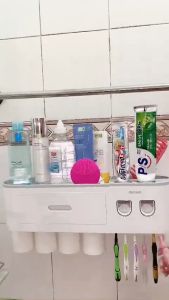 Bộ 2 Nhả Kem Đánh Răng Tự Động OENON - Kệ Treo Bàn Chải Lắp Đặt Dán Tường Gạch Men Kèm Cốc Hút Nam Châm