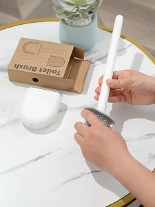 Bộ Bàn Chải Vệ Sinh Nhà Vệ Sinh Bằng Silicon TPR Màu Đen Đầu Phẳng Kèm Giá Treo Tường Thân Thiện Với Môi Trường Bền Bỉ Dụng Cụ Làm Sạch Bồn Cầu Cho Phòng Tắm