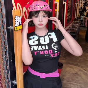 Áo Thun Cotton Tay Ngắn in Chữ Màu Trắng Phong Cách Mỹ Dành Cho Nữ Mùa Hè Thiết Kế Ôm Vừa Vặn Đa Năng Phong Cách in Sành Điệu