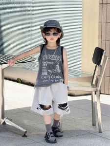Cool Street Style Retro Kids Summer Vest Baby Boy Casual Clothes XiaoWoqi Childrens Fashionable round Neck Sleeveless Top