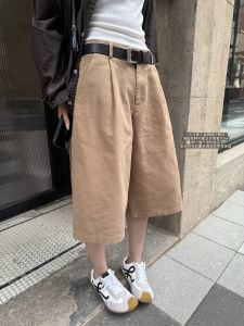 Quần Ống Rộng Thoải Mái SuperNiniyy Tea Ginger Micro Wash Casual Loose Workwear Seven-Foot Pants for Women Cotton High Waist