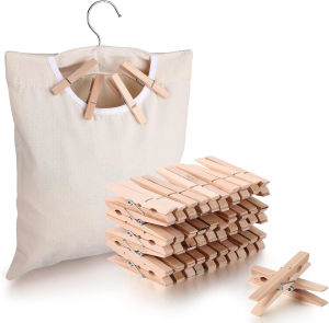 Clothespin Bag Organizer Canvas Clothespin Bag with Hanging Hook Large Wooden Clip Spring Clothespin for Laundry Line