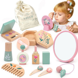 Wooden Pretend Play Makeup Toys Simulation Makeup  Set Girls MakeUp Dressing Table Cosmetics Toys Birthday Gifts For Children