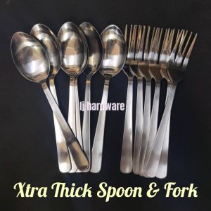 Xtra Thick Stainless Steel Spoon And Fork / Sudu Dan Garpu Jenis Super Tebal(6pcs in 1pkt) Sudu Garpu Extra Tebal Spoon Sudu Garpu Extra Tebal Panjang 厚款加长不锈钢汤匙叉茶匙