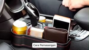 Car Seat Storage Box Kursi Mobil USB Ambient LED Side Pocket Cup Holder Organizer