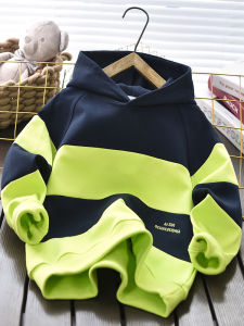 Childrens Hoodie Long Sleeve Crew Neck Base Layer Shirt Trendy Kids Clothing Spring Autumn New Style Color Block Design
