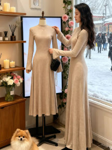 XIYUQI | Elegant Slim Fit Half High Neck Knitted Long Dress