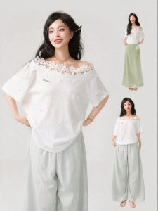 KEIKO | Lace Hooked Open-Shoulder T-Shirt