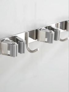 Storix 304 Stainless Steel Multifunctional Waterproof Mop Hook Wall Mounted Broom Holder with Hanger Hook Organizer