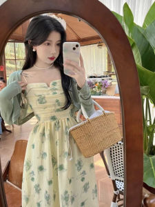 Womens Gentle Wind Sun Protection Cardigan Set Floral Waist-Cinching Halter Dress Two-Piece Suit Autumn 2025 New Style