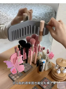 Makeup Brushes Can Be Stored on the Wall! Punch-Free Suction Wall Silicone Portable and Versatile Airing Drying Hanging Shelf