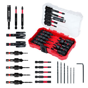 EZARC 22PC Countersink Drill Bit Set with 2 Wood Plug Cutters Magnetic Extension Bit Holder Screwdriver Bits 1/4" Hex Shank
