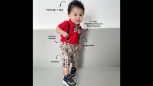 Ready Baby At Work Jumper Set. Jumper Bayi Laki-Laki Lucu Murah. Baju BABYSHOPS FASHION BABY BOY JUMPER 1SET CELANA SUSPENDER DASI LEPAS PASANG PITA TOPI MOTIF KOTAK KOTAK -BAW