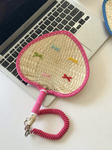 Handcrafted Portable Mini Fan Creative Brown Leaf Weaving Handheld Fan Summer Cooling Tool for Girls Cute Peach Shape Design