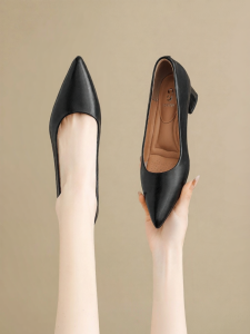 Josiny | Pointed Black Work Shoes Coarse Heel High Heels