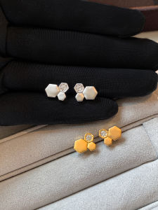 CAFFTI | Silver and Gold Tone Hive Design Zircon Earrings