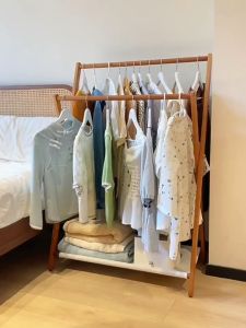 RRH Clothes Hanger Foldable Floor Double Pole Bedroom Drying Rack Balcony Drying Rack for Clothes Organizing